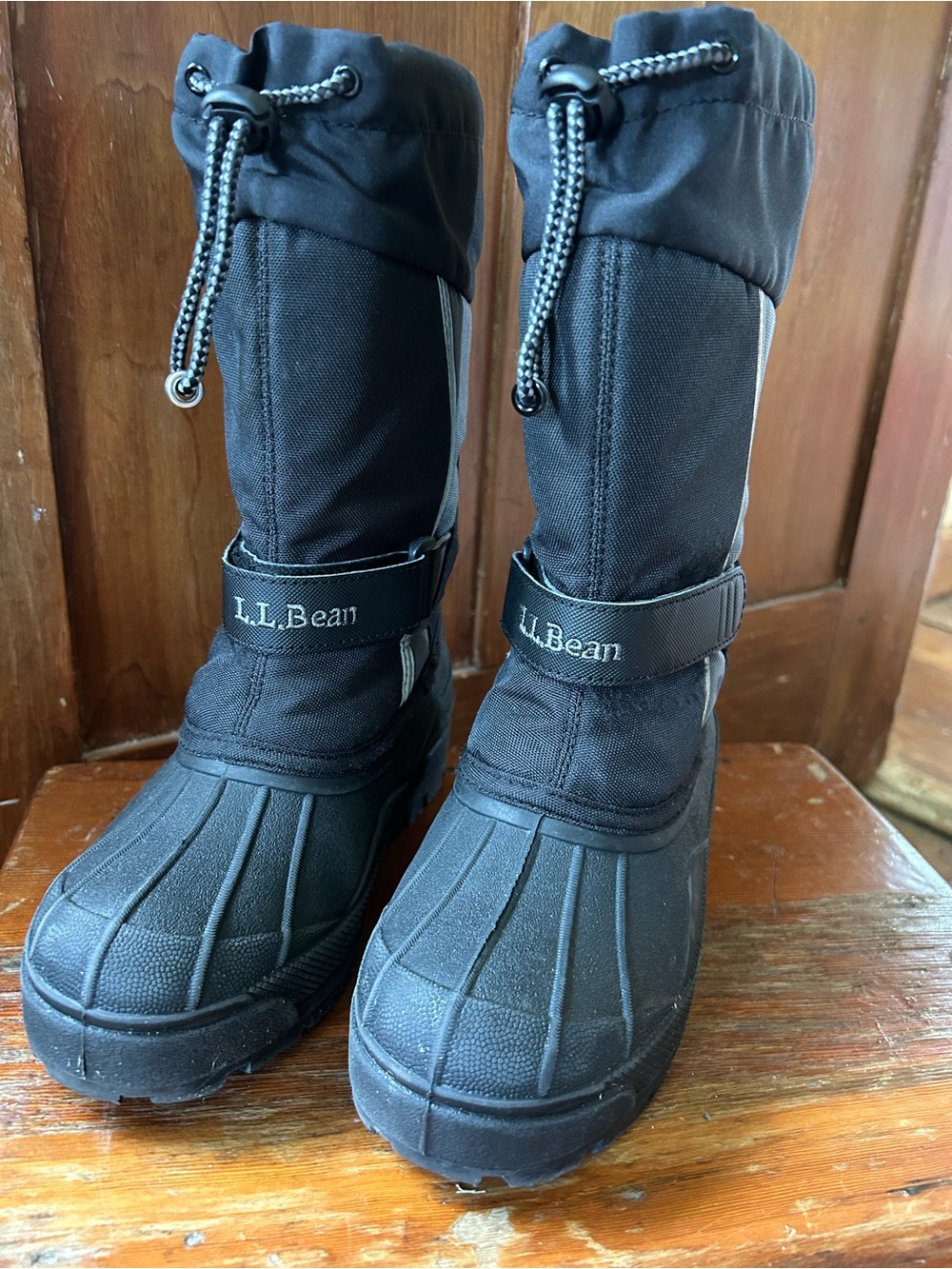 L.L. Bean Kids' Black Waterproof Winter Boots with Drawstring Top